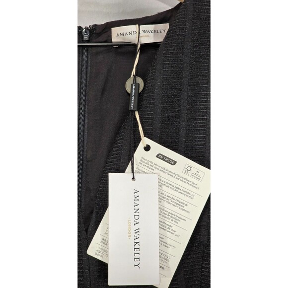 NWT Amanda Wakeley Womens Midi Dress Pleated Textured Black Old Money Rare US 10 - Picture 3 of 15